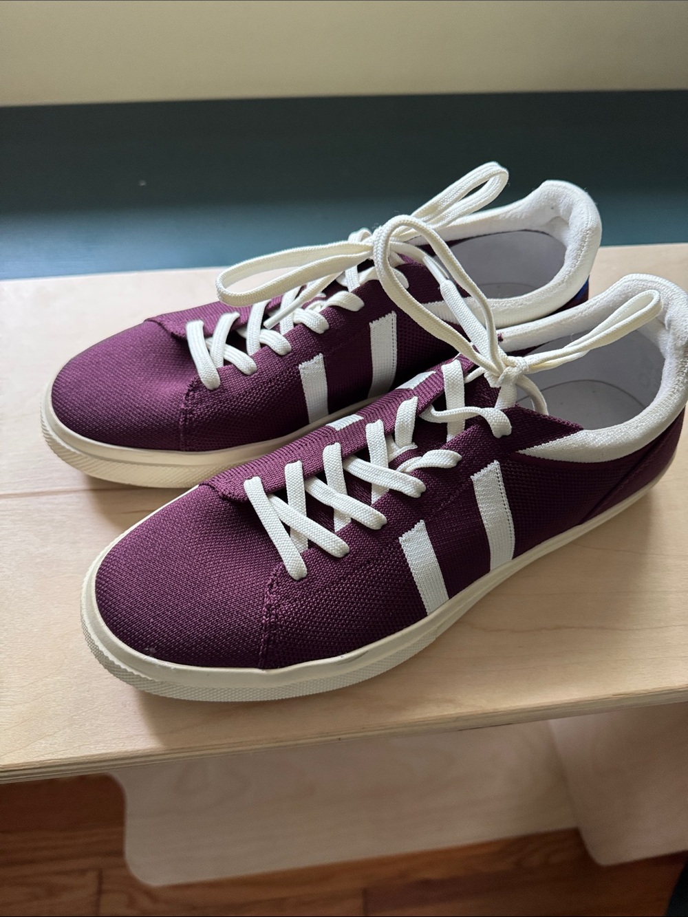 Rothy's maroon Sneakers with stripes